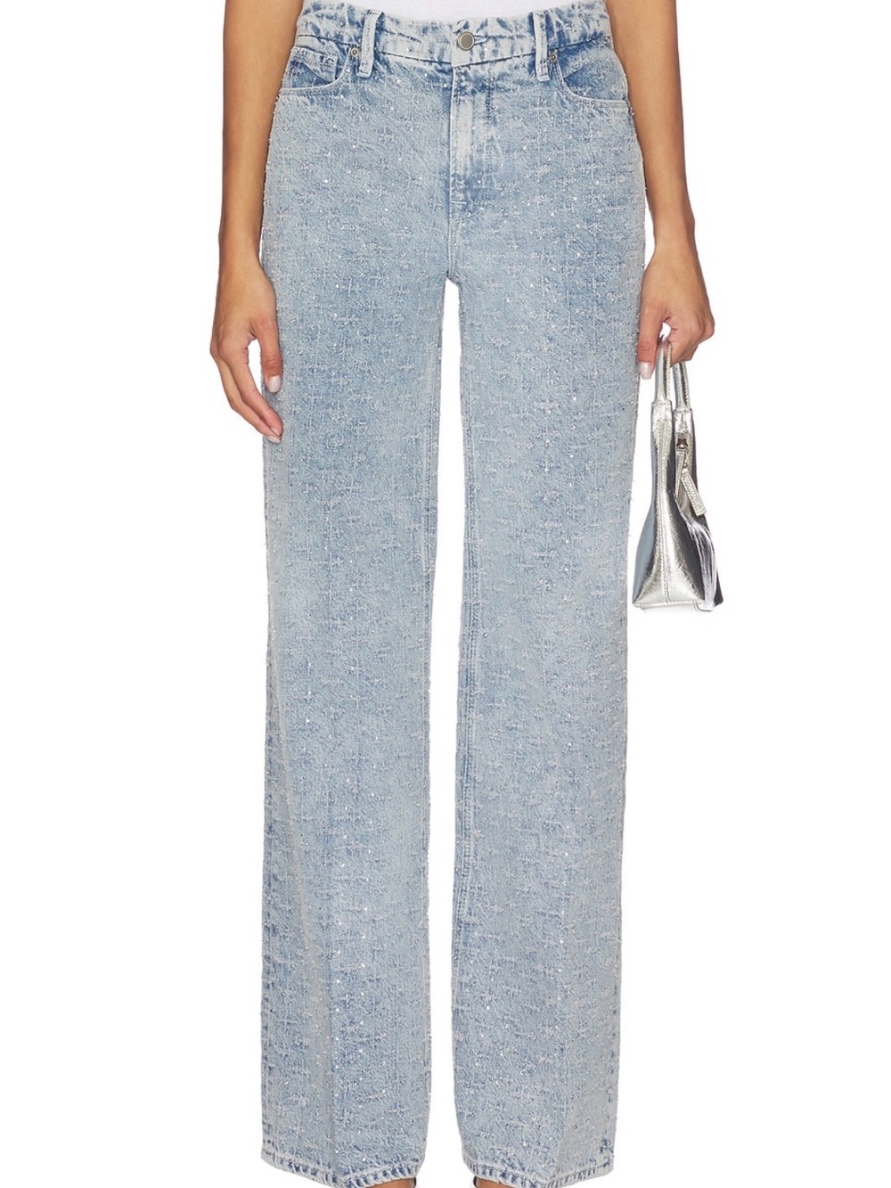 Good American Light Blue Wide-Leg Jeans with Subtle Sparkle